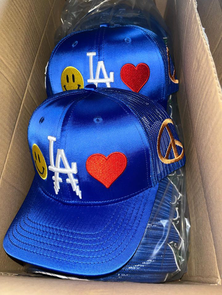 L.A  H.L.M.P (Happiness, Love, Money & Peace) Satin Trucker Hats